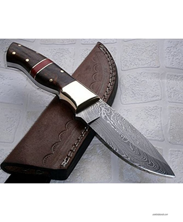 Sk-197 Custom Handmade Damascus Steel Bushcraft Knife Stunning Easy Grip Handle