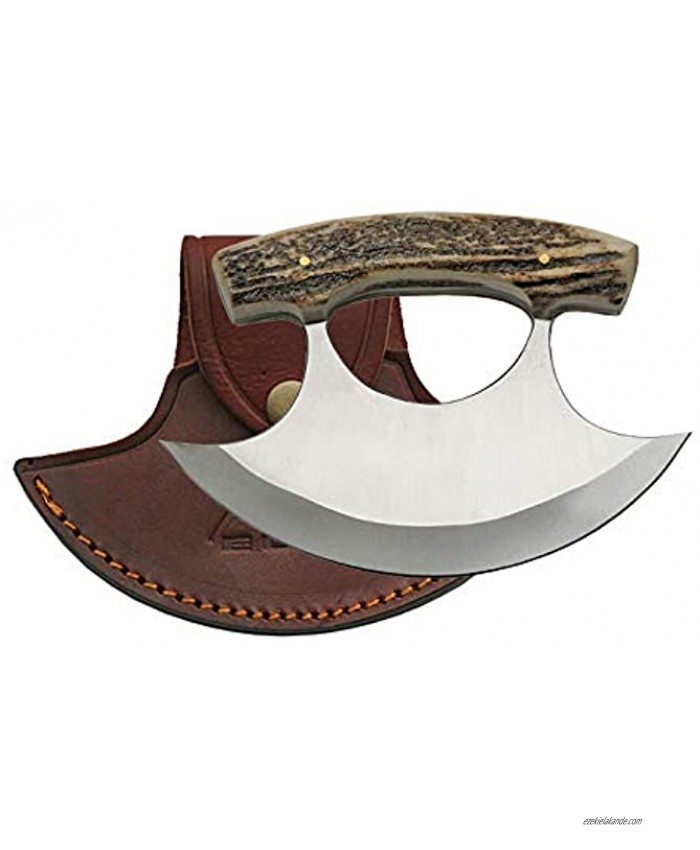 SZCO Supplies 5.5” Authentic Stag Handle Ulu Crescent Blade Knife Silver DH-8027