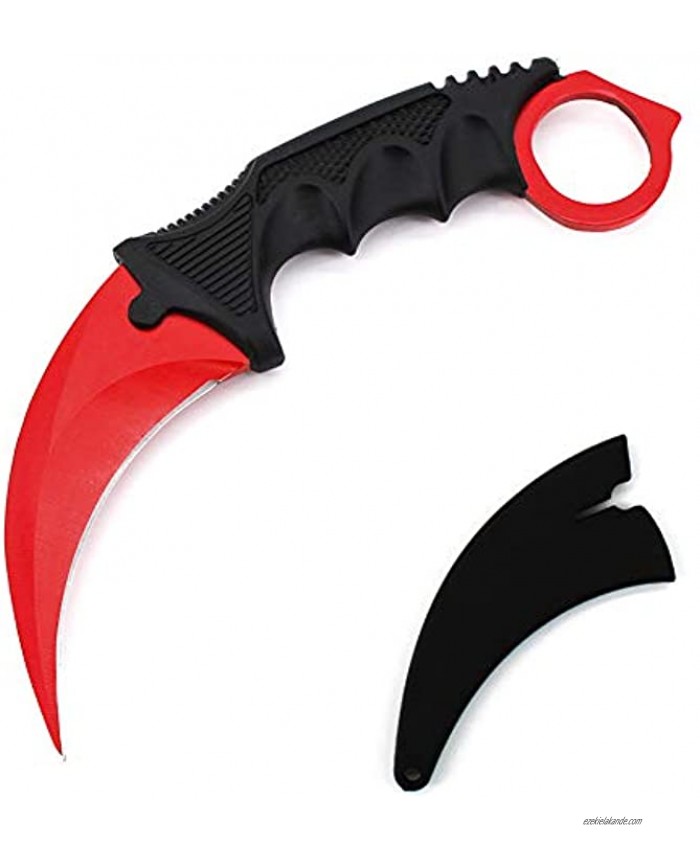 WeTop Karambit Knife CS-GO for Hunting Camping Fishing Self Defenses and Field Survival Stainless Steel Fixed Blade Tactical Knife with Sheath and Cord Pure red.