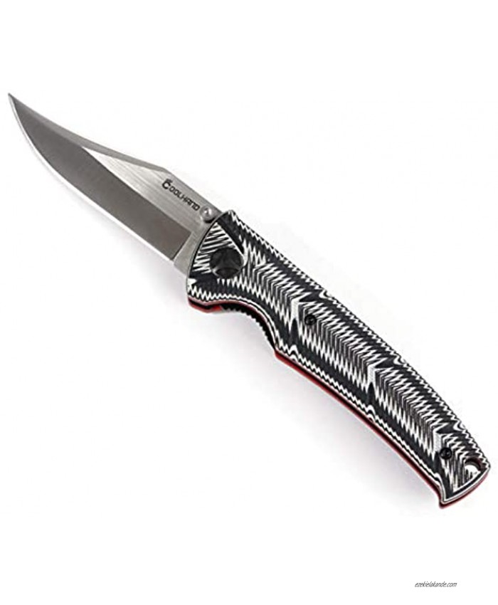 Cool Hand Liner Lock Pocket Knife 4.25'' Aggressive G10 Handle with 3.25'' Bowie Blade in 440SS or Damascus w Anbi Thumb Stud