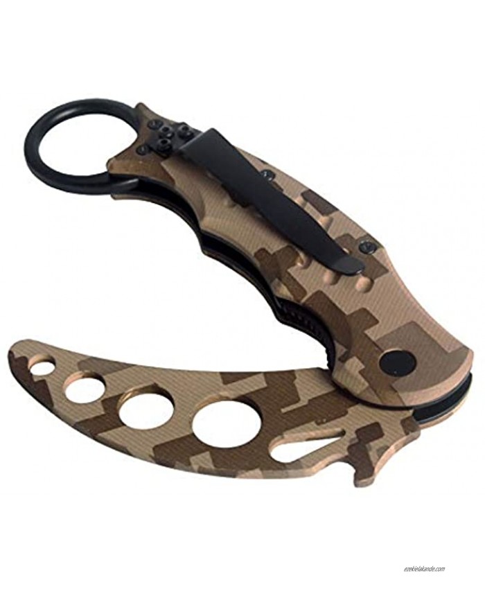 Andux Land Karambit Trainer Knife Stainless Steel Training Tool Holes with Pocket Clip Dull CS WD01 Camouflage