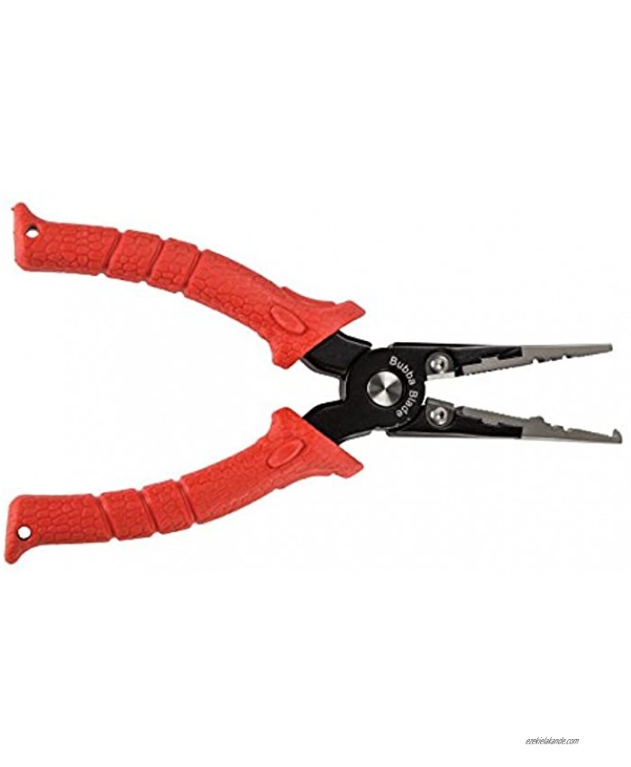 BUBBA Long Nose Fishing Pliers with Non-Slip Handle 8Cr13MoV Stainless Steel Jaws Carbide Cutters Crimper Tool Coiled Lanyard and Synthetic Sheath