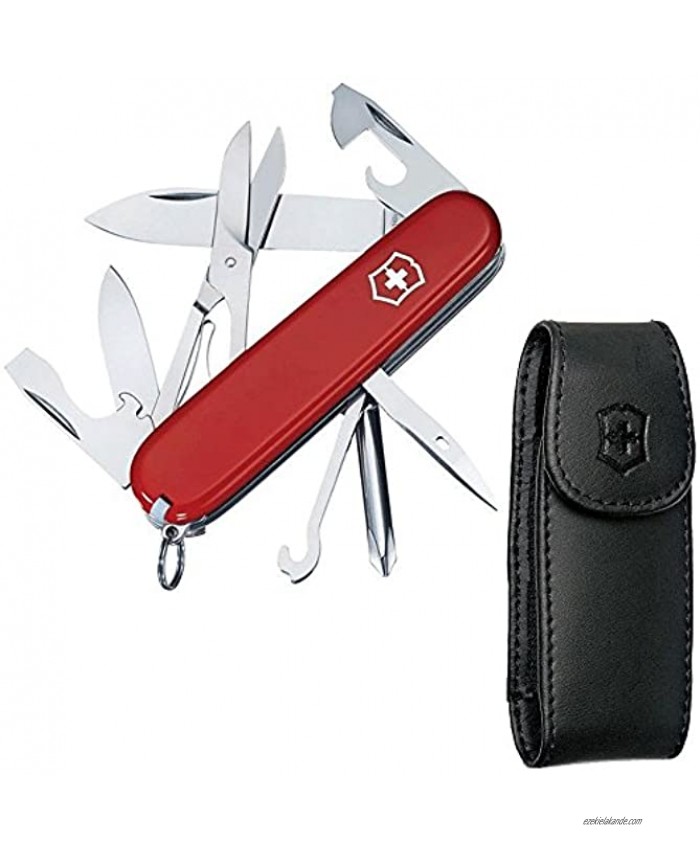 Victorinox Swiss Army Super Tinker Knife with 14 Functions and Leather Clip Pouch