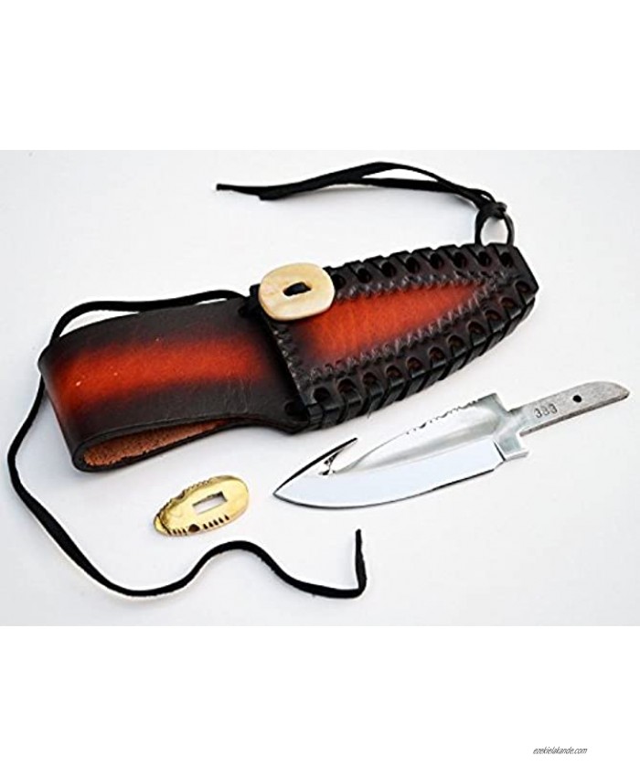 Knife Making 4 Blank Blade Guthook w  Brass Guard and Custom Leather Sheath