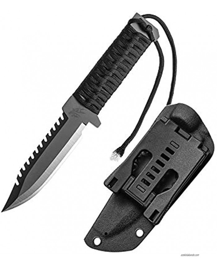 MCDLOKA Fixed Blade Knives Outdoor Duty Knife 420HC Stainless Steel Survival knife with Paracord Handle Waist Clip EDC Kydex Sheath