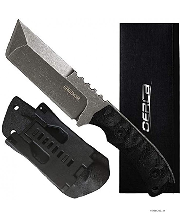 Oerla TAC Knives OLHM-012 Fixed Blade Outdoor Duty Knife Small Cleaver Knife 420HC Stonewashed Stainless Steel Field Knife Camping Knife with G10 Handle Waist Clip EDC Kydex Sheath Black