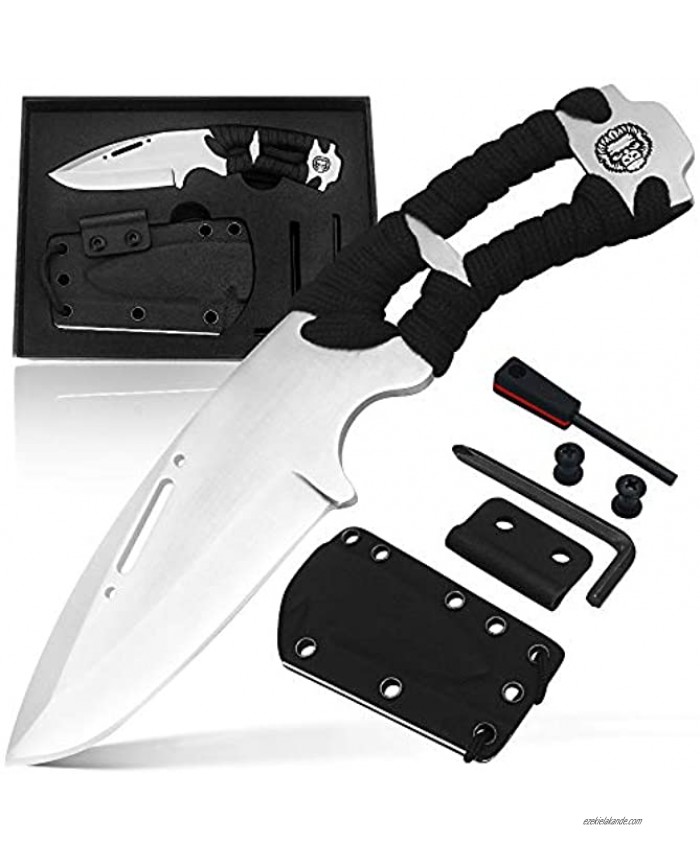 Survival Knife Gift Set Damascus Steel Knife with Fire Starter K-Sheath 550 Paracord Knife Sharpener to Wear around the Neck Convenient Practical Gift Idea For Hunters Campers and Preppers