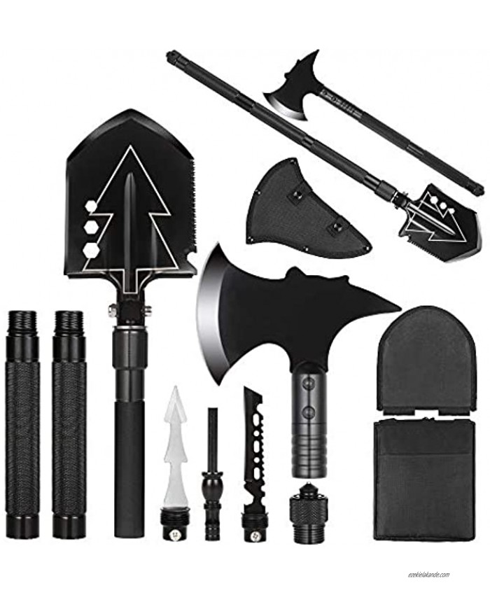 Camping Shovel Axe Multifunctional Military Folding Survival Shovel Entrenching Tool Set with Tactical Waist Pack Camping Axe Military Shovel for Camping Backpacking Outdoor,Hiking …