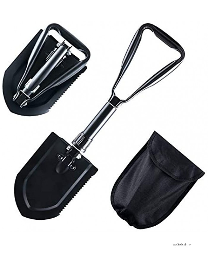 Folding Camping Military Shovel High Carbon Steel Entrenching Tool Tri-fold Handle Portable Survival Shovel with Carry Case Black