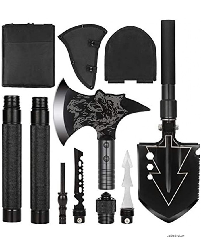 LIANTRAL Camping Shovel Axe Set- Folding Portable Multi Tool Survival Kits with Tactical Waist Pack Camping Axe Military Shovel for Backpacking Entrenching Tool Car Emergency