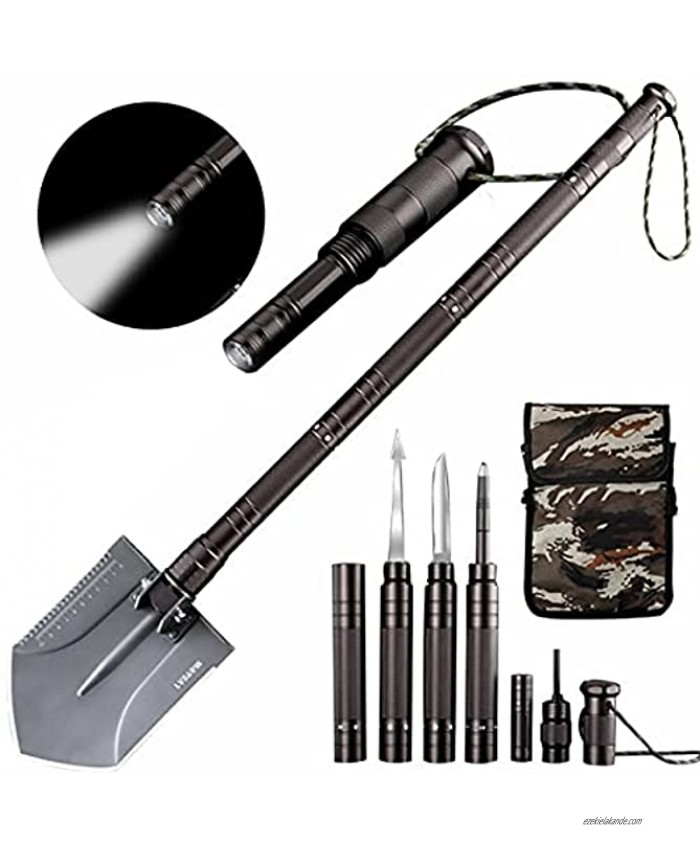 Tactical Survival Shovel Multitool Camping Folding Shovel with LED Light Survival Gear and Camping Gear Survival Tools for Camping Hiking