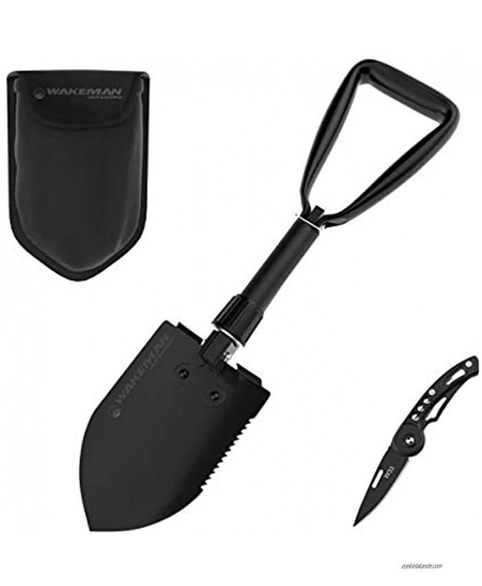 Wakeman Folding Multitool Shovel Pickaxe and Saw with Included Pocket Knife and Carry Bag- Survival Tool Camping Hiking and Emergency Outdoors