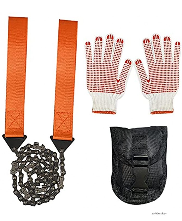 Pocket Chainsaw 24 Inches 11 Teeth Long Hand Rope Chain Saw Chain Rope Portable Hand Saw Folding Survival Chain Saw with Bag and Gloves for Gardening Camping Survival Gear Fast Wood and Tree Cutting
