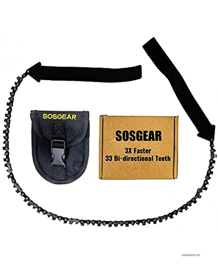 SOS Gear Pocket Chainsaw 25.6 33 Razor Sharp Teeth – Cutting Blade on Each Link Portable Survival Chainsaw for Camping Hunting Tree Cutting & Garden