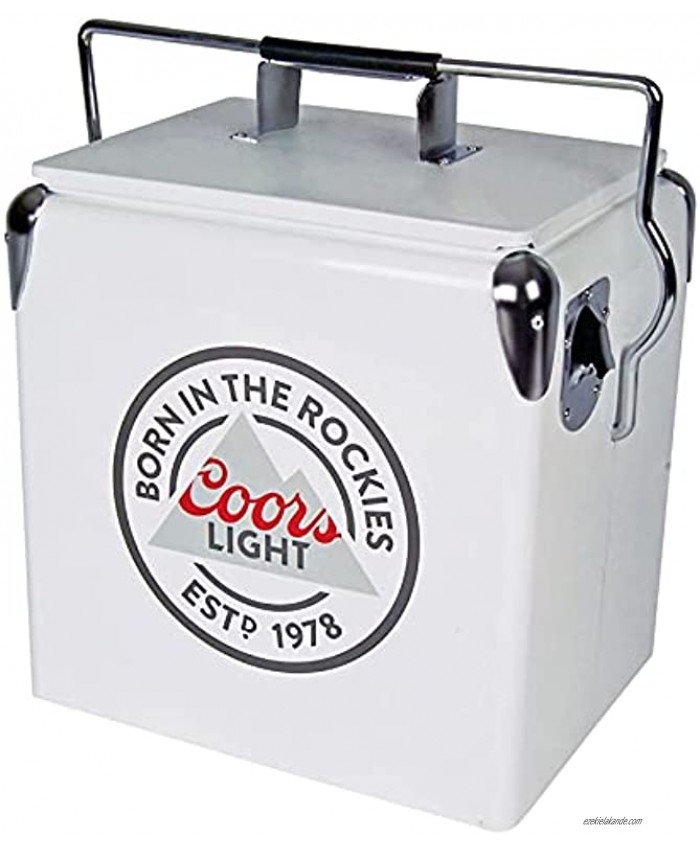 Coors Light Retro Ice Chest Cooler with Bottle Opener 13 L  14 Quart Vintage Style Ice Bucket for Camping Picnic Beach RV BBQs Tailgating Fishing