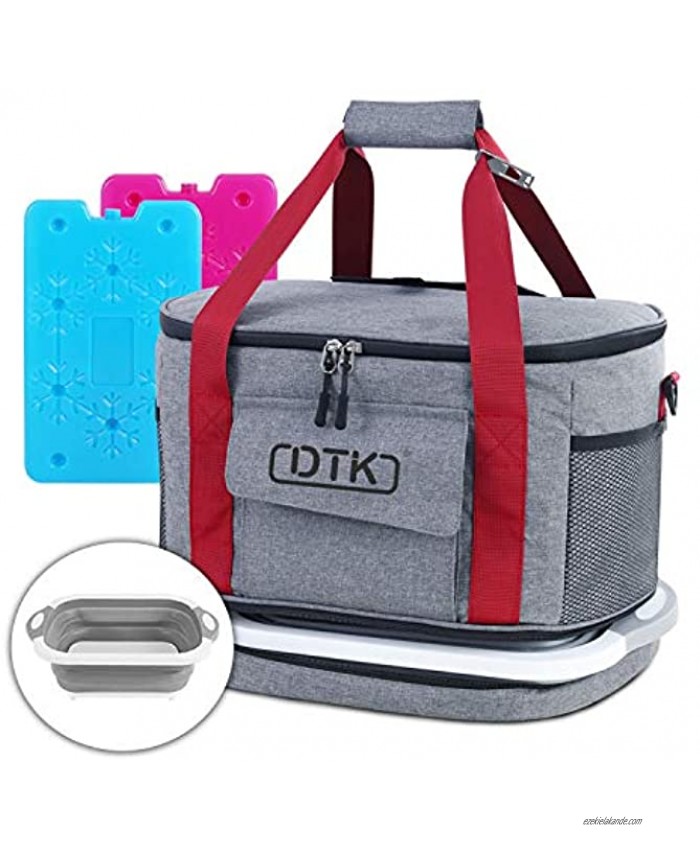 DTK Soft Cooler Bag with Collapsible Cutting Board Insulated Leakproof Portable Cooler Tote 45Can 30L Large Soft Sided Collapsible Camping Cooler with 2 Ice Pack for Picnic Beach Travel BBQ