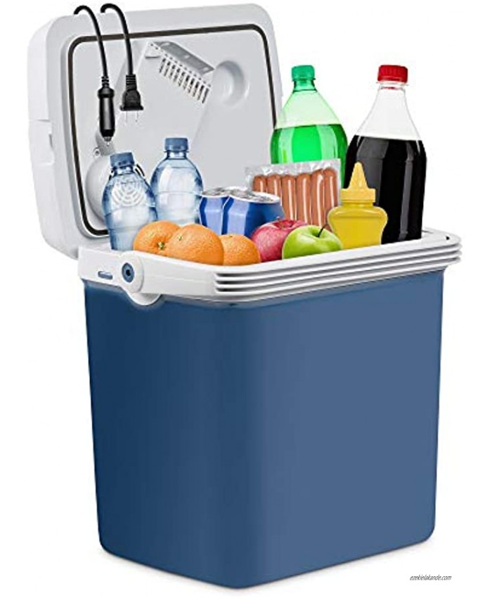 Ivation Electric Cooler & Warmer with Handle |27 Quart 25 L Portable Thermoelectric Fridge for Vehicles & Trucks| 110V AC Home Power Cord & 12V Car Adapter for Camping Travel & Picnics