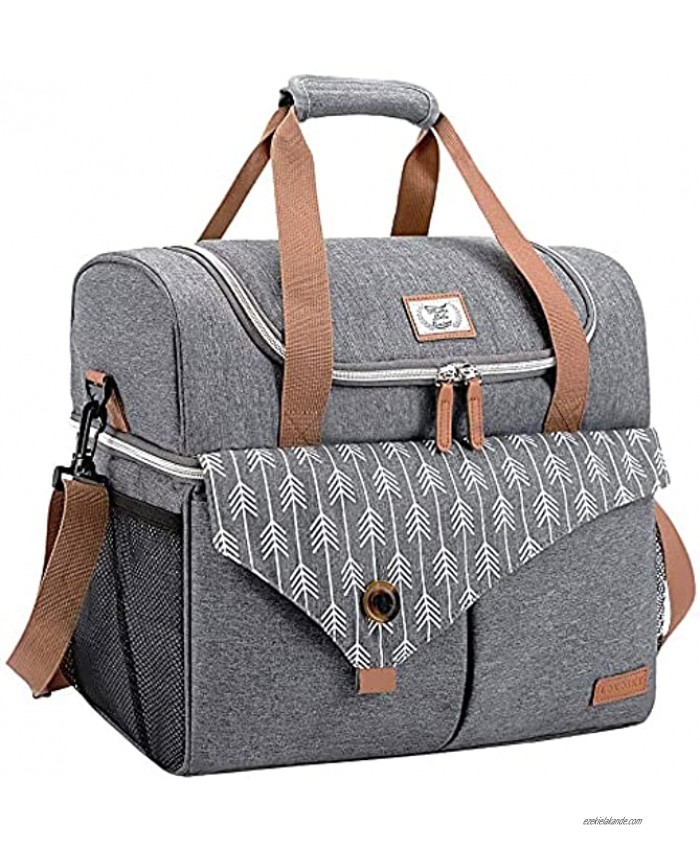 Lekesky Cooler Bag Insulated Family Picnic Bag Large Leakproof Cooler Double Decker Camping Cooler Tote Bag 36-Can Grey