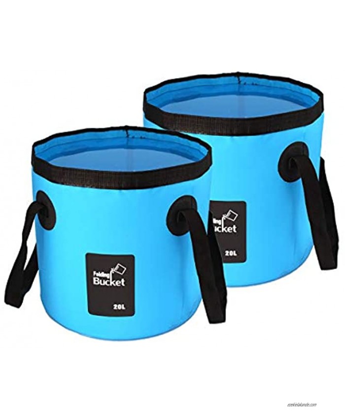 2 Pack Collapsible Buckets,Camping Water Storage Container 5 Gallon20L Portable Folding Bucket Wash Basin for Traveling Hiking Fishing Boating GardeningBlue