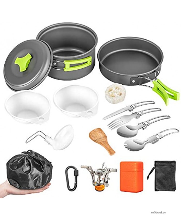 AIRE 16 Pcs Camping Cookware Set Stove Canister Stand Tripod Outdoor Hiking Picnic Non-Stick Cooking Backpacking with Folding Knife and Fork Set Mess Kit