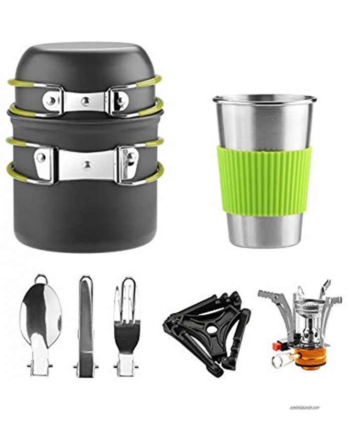 Awroutdoor Camping Cookware Mess Kit with Mini Stove,Lightweight Pot Tank Bracket Knife Fork Spoon and Stainless Steel Cup for Outdoor Camping Backpacking Hiking and Picnic