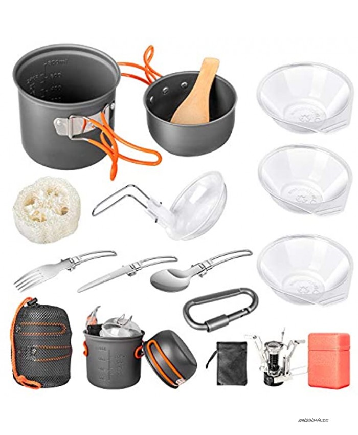 Beteray Camping Cookware Set Portable Camp Stove with Lightweight Pots and Pans Set Non-Stick Backpacking Cooking Set Camping Mess Kit with Folding Knife and Fork for Outdoor Hiking Picnic 16 Pcs