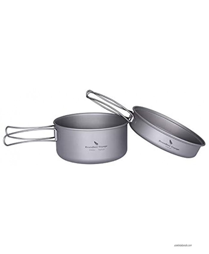 Boundless Voyage Titanium 2-Piece Pot and Pan Set 1000ml+500ml Folding Handle for Outdoor Camping Cooking Hiking Backpacking Portable Tableware Cookware