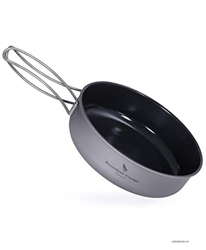 Boundless Voyage Titanium Non-Stick Frying Pan with Folding Handle Non-Stick Ceramic Coating Cooking Pot for Outdoor Camping Picnic Backpacking