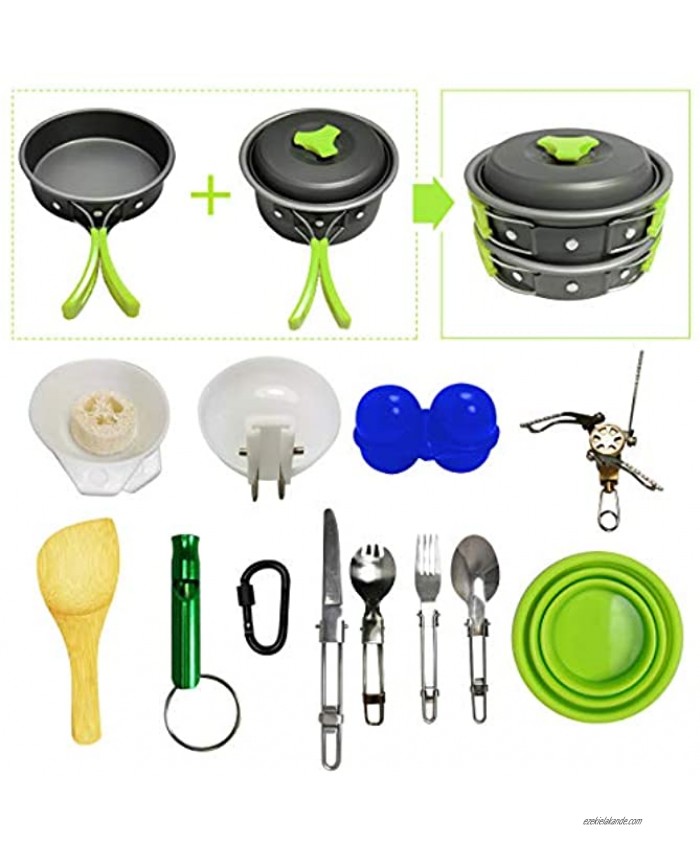 Camping Cookware Kit for 2-4 Person with Camp Stove and Stove Stand Non-Stick Portable Pots Pans Foldable Stainless Steel Knife Fork Spoon Hiking Gear Camping Cookware Mess Kit Outdoor Camp Stove