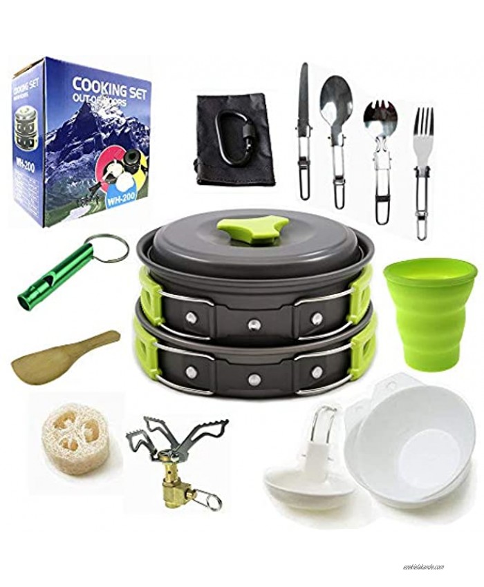 Camping Cookware Mess Kit with Folding Camping Stove Non-Stick Lightweight Pots Pan Set Backpack Cooking kit.