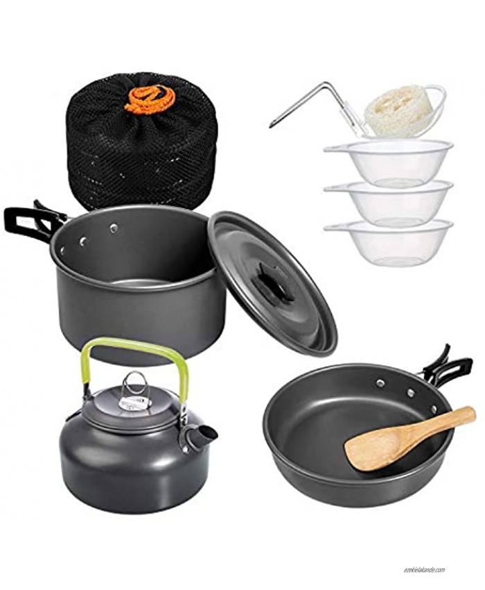 Deacroy Camping Cookware Kit Portable Aluminum Pot Pan Kettle Bowl Spoon Kit Lightweight Outdoor Cooking Set for Hiking Picnic