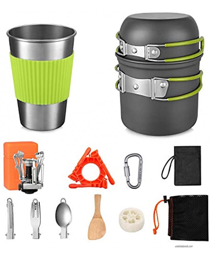 G4Free 13 Pces Camping Cookware Stove Mess Kit Cooking Pot Pan Bowl Mini Stove Stainless Steel Cup Knife Fork Spoon Set for Backpacking Camping Hiking and Picnic