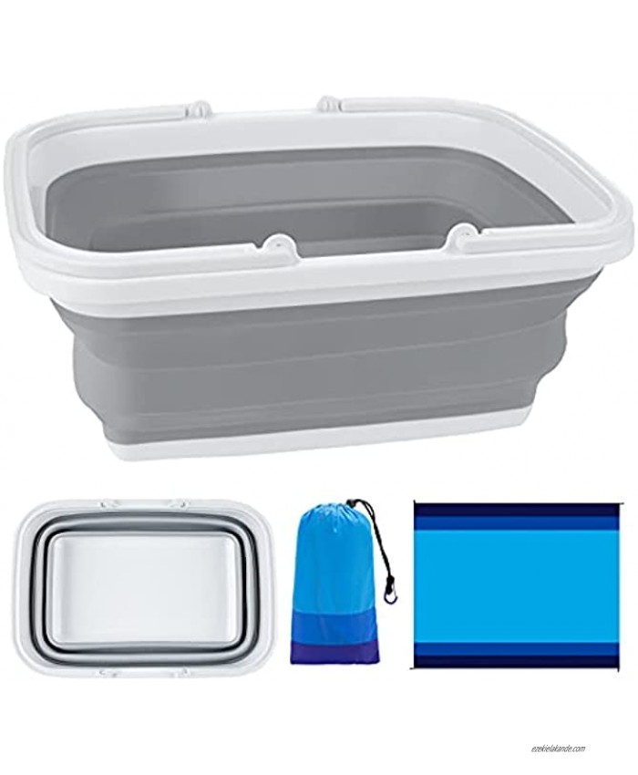 GPUSFAK Collapsible Sink Tub 9.2L 2.37Gallon Grey with Handle and Waterproof Beach Blanket 79×83 Blue Portable Picnic Basket Crater and Mat Foldable Space Saving Outdoor Camping