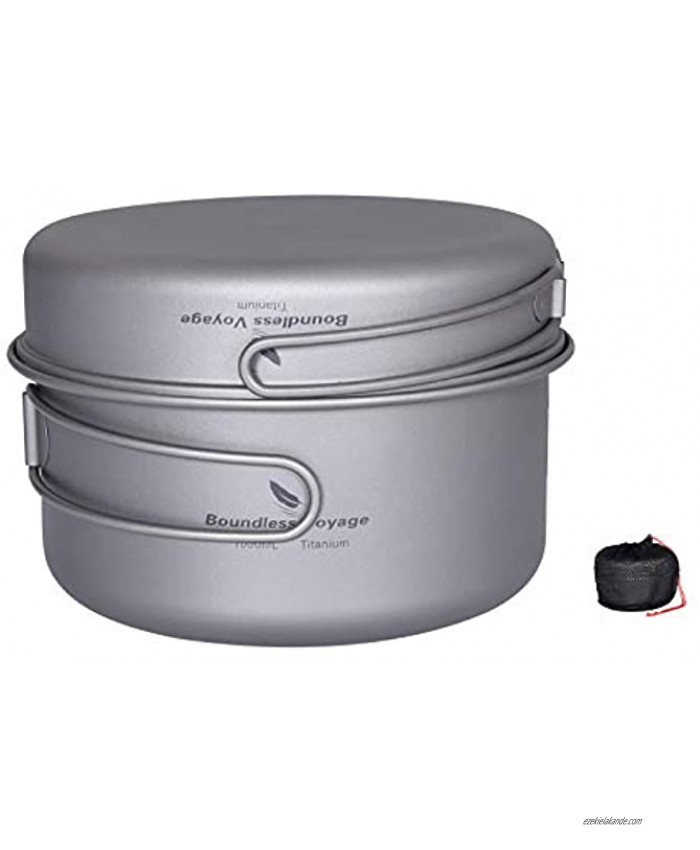 iBasingo 2 Piece-Set Titanium Bowl Pot Set with Folding Handle Outdoor Camping Picnic Pan Ultralight Cooking Tableware Picnic Dishes