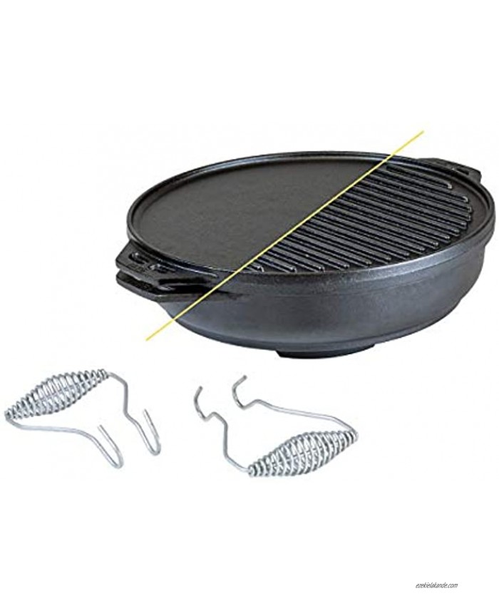 Lodge Cast Iron Cook-It-All Kit. Five-Piece Cast Iron Set includes a Reversible Grill Griddle 14 Inch 6.8 Quart Bottom Wok Two Heavy Duty Handles and a Tips & Tricks Booklet.