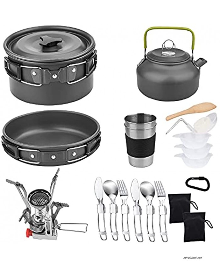 MOREVEE Camping Cookware 2-3 Person Backpack Pan Kit with Kettle Stove Compact Camping Aluminum Alloy Pot and Pan 20pcs Mess Kits Backpacking for Outdoor Cooking Hiking Picnic