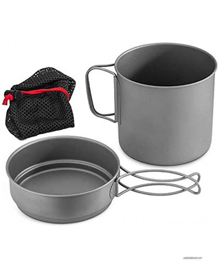 Navaris Titanium Pot and Pan Metal Camping Cookware Set with 37.2oz Pot and 4.9 Frying Pan for Backpacking Outdoor Camp Stove Travel Hiking