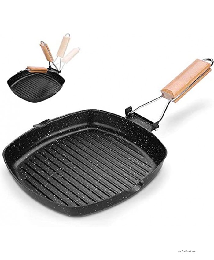 Odoland Camping Cookware Frying Pan Grilling Pan with Folding Handle Portable Camp Pan Cooking Equipment for Outdoor Camping Hiking and Picnic Durable and Non-Stick