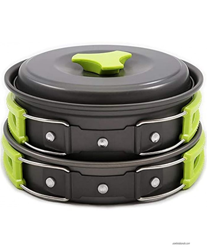 WintMing Camping Cookware Mess Kit Outdoor Cooking Gear BPA-Free Nonstick Pots with Lid Pans Bowl Spoon Set Cookset for Backpacking Hiking Picnic Fishing