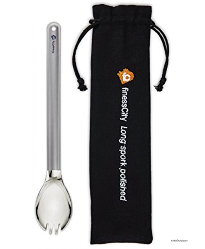 9.65 inch  245mm The Longest Titanium Long Handled Spork & Titanium Long Handled Spoon | Long Spork & Long Spoon Bowl is Polished to Give Mouth a Nice Smooth Feel Comes with Waterproof Cloth Case