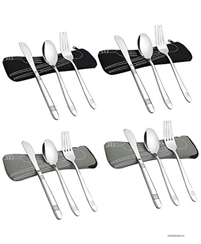 Begale 4-Set Stainless Steel Camping Flatware for Student Traveling Knives Forks Spoons with Case