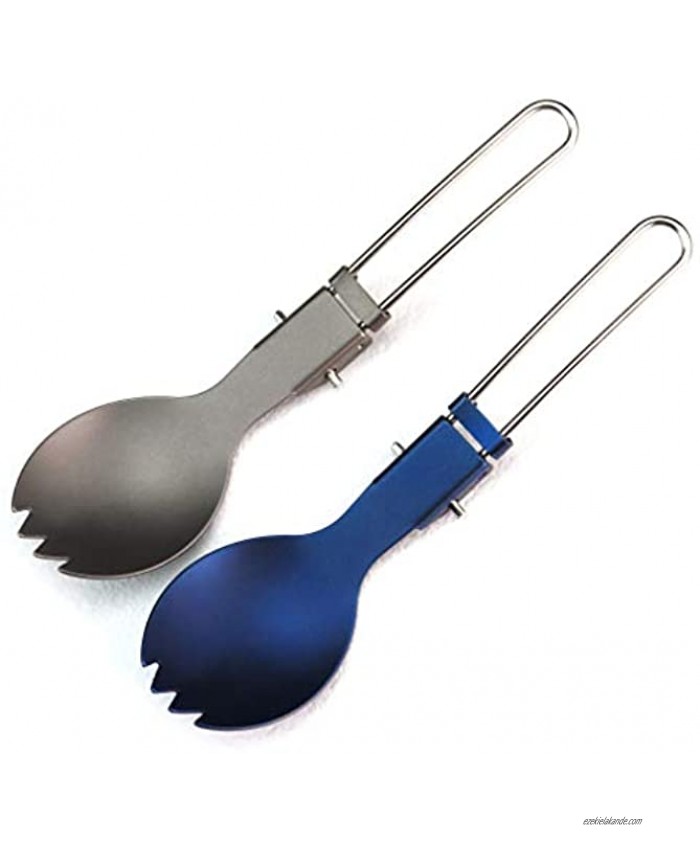 Ccanku C1144 Titanium Camping Spork,Folding Handle Spork and Spoon Spork and Spoon for Hiking Outdoor Eco-Friendly Coffee Spoon,Spork and Spoon2 Pack
