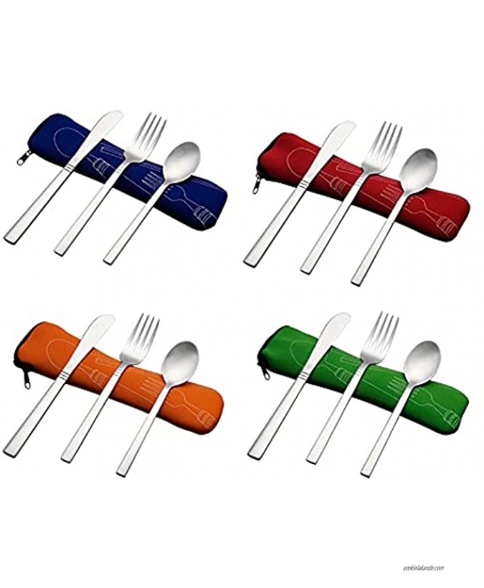 Lesbin 12-Piece Stainless Steel Camping Cutlery with Carrying Case Service for 4