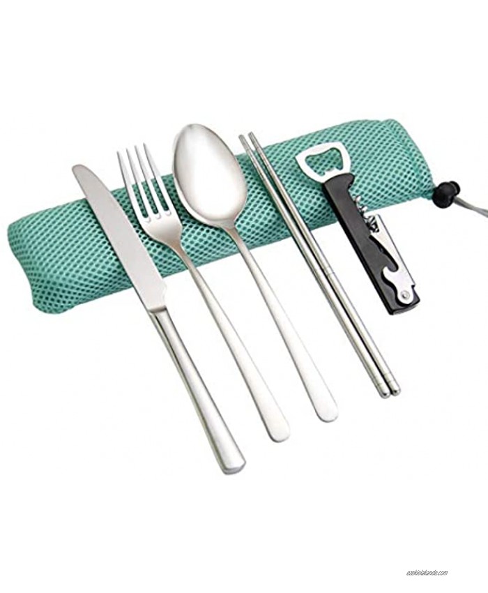 no bran Flatware Set,T-swan Stainless Steel Camping Utensils Set,Camping Cutlery Set Including Knife Fork Spoon Chopsticks Straws Portable Bag for Travel,Work Camping,Picnic…