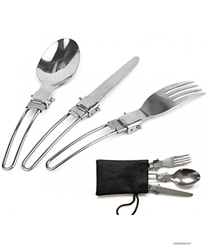 Toasis Stainless Steel 3 Piece Folding Camping Picnic Cutlery Utensil Set Spoon Fork Knife