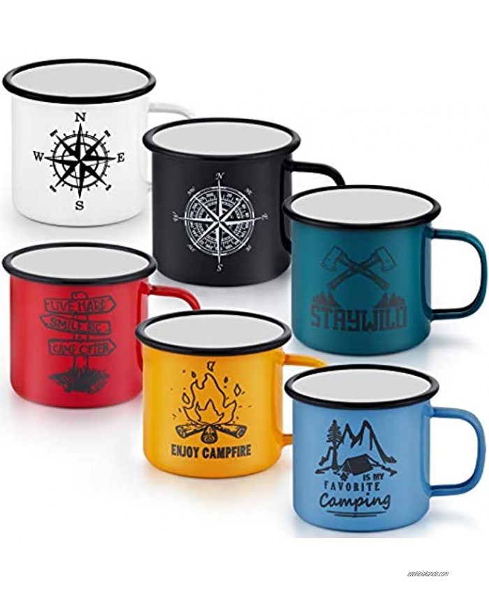 16 Oz Enamel Mug Coffee Cup Set of 6 P&P CHEF Camping Enamel Mug with Patterns & Handle for Tea Soup Milk Corlorful Gift for Camp Home Office Lightweight & Durable