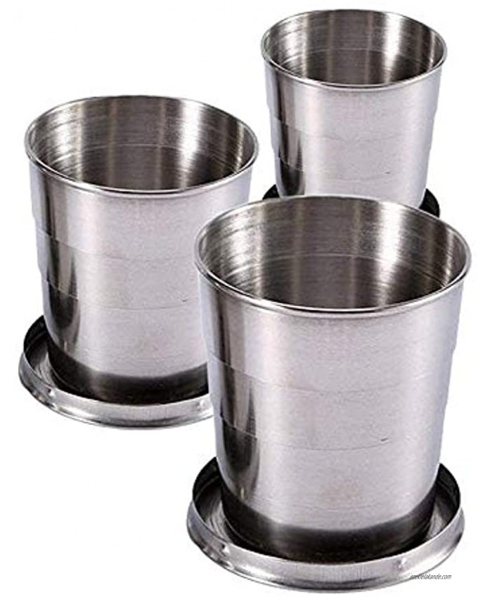 3PCS Collapsible Travel Cups For Dishes & Utensils  Stainless Steel Folding Camping Cup With Lids 2.5 oz  4.7 oz  8.2 oz  Expandable Portable Reusable Drinking Mug For Survival  Hiking  Picnic