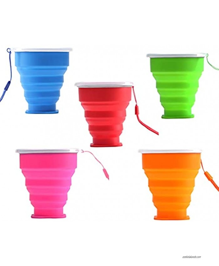 5 Pack Silicone Collapsible Travel Water Cup,Portable Camping Cup with Lids Food Grade Mugs Set for Outdoor Drinking