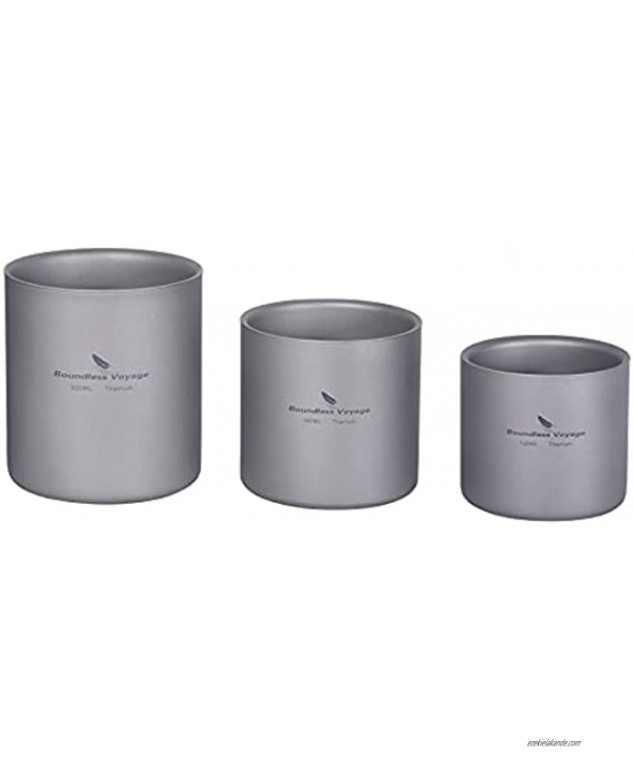 Boundless Voyage Double Walled Titanium Cup Insulated Mug Anti-scalding Outdoor Camping Tableware 120ml 180ml 300ml 450ml 3 PCS 120+180+300ml