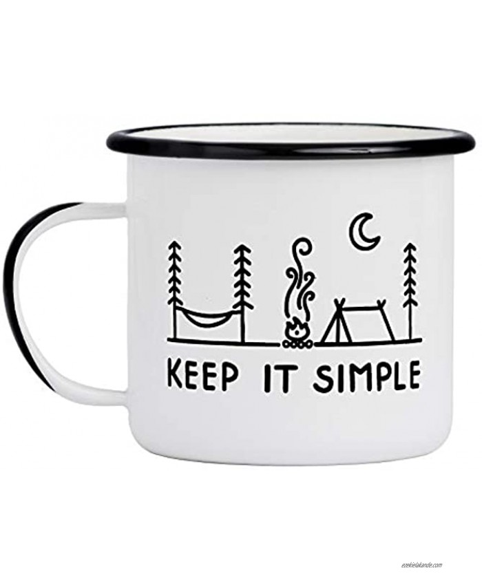 Camp Noggin | Keep It Simple | Enamel Camping Coffee Mug 15 Ounces | Large Size | Perfect for Coffee Tea Beer Wine Oatmeal or Soup